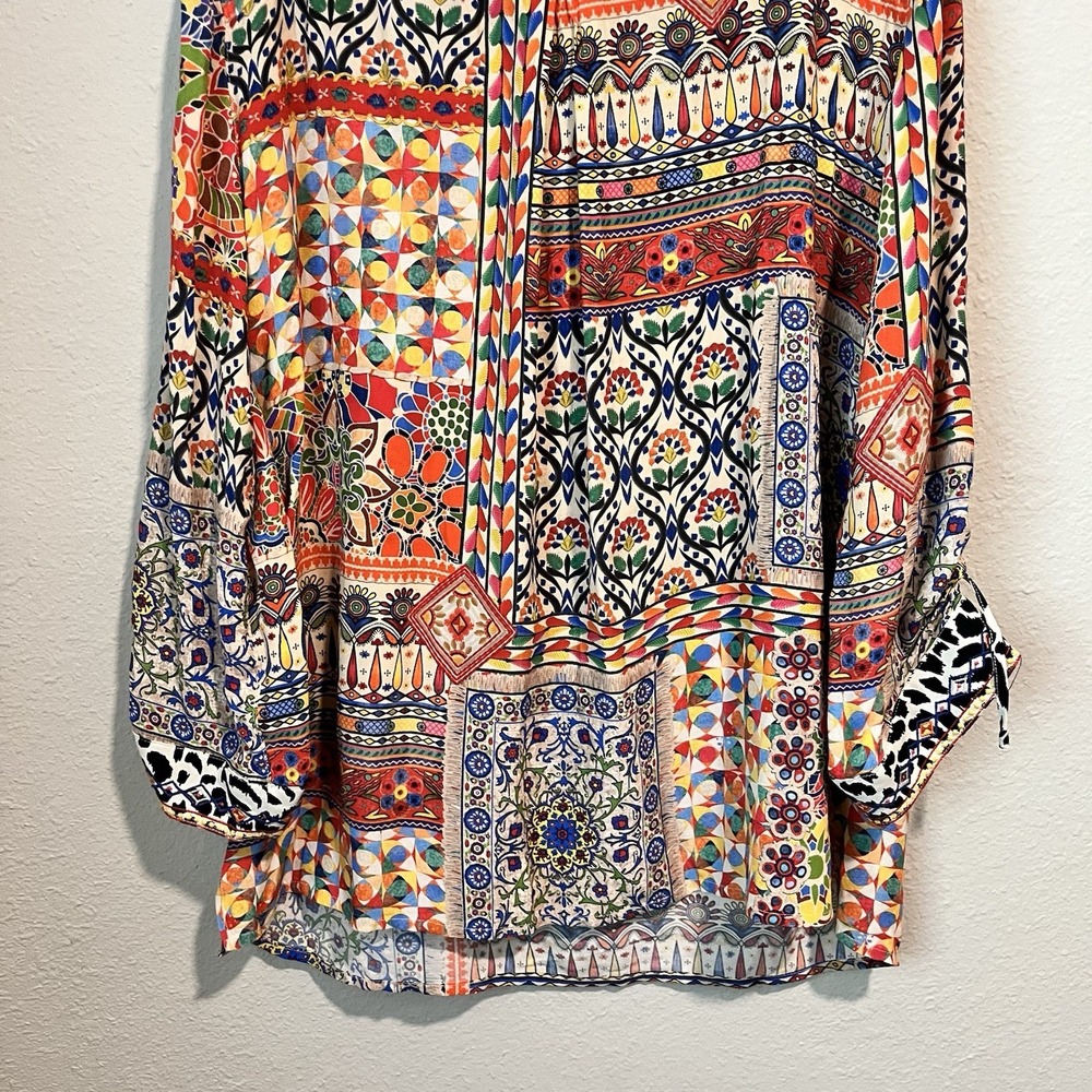 John Mark Top Medium Artsy Peasant Colorful Tunic Floral Embroidered Boho - Picture 9 of 15